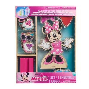 lot 2198 image: Just Play Disney Junior Minnie Mouse Magnetic Wooden Dress-Up Set, Doll Figure and Magnetic Accessories, 53-Pieces - Retail $13