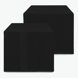 lot 2199 image: HolidayIdeas 2 Pack Square Fitted Table Covers - 34 x 34 Inch - Black Fabric Table Clothes Washable Tablecloth Protectors for Parties, Holiday Dinner, Trade Show, Vendor Stand - Retail $27