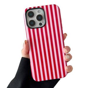 lot 2218 image: CHEDEMK Compatible with iPhone 16 Pro Max Case, Cute Fashion Aesthetic Striped Phone Case for Women, Shockproof Soft TPU and Hard PC Protective Phone Cover for iPhone 16 Pro Max 6.9- Red - Retail $10