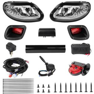 lot 2219 image: Deluxe Golf Cart LED Headlight Tail Light Kits Fit for 2014-Up EZGO FreedomTXT T48 EZGO Valor Gas & Electric (12V), Street Legal Golf Cart Lights Kit with Turn Signals Kits, Brake Lights, Horn - Retail $129