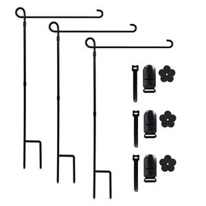 lot 2220 image: YEAHOME 3PC Garden Flag Holder Stand, Weather-Proof Yard Flag Pole Black Metal Powder-Coated Flagpole with Tiger Clip and Rubber Stopper for Garden Flags Outdoor Decorations - Retail $22