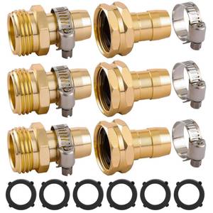 lot 2221 image: 3 Set Garden Hose Repair Connector Kit with Clamps, Fit for 34 or 58 Garden Hose Fitting, Male and Female Hose Adapter, Water Hose Repair Kit - Retail $8