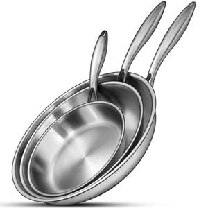 lot 2248 image: EWFEN Tri-Ply Stainless Steel Frying Pans Set, 81012 Cooking pans, PFOA&PTFE Free Skillet, Induction Cooking Pan, Dishwasher and Oven Safe, Fast & Even Heat, Heavy Duty and Detachable Handle - Retail $45