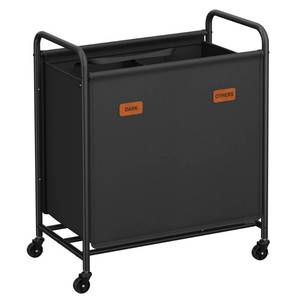 lot 2249 image: SONGMICS 2-Section Laundry Sorter, Laundry Hamper with Wheels, Rolling Clothes Hamper Cart with Large Capacity and Removable Bags, for Laundry Room, Bedroom, Bathroom, Ink Black URLS210B01 - Retail $28