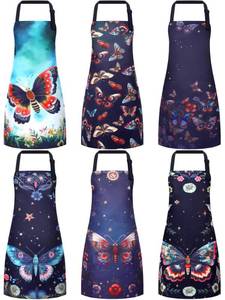 lot 2251 image: Bencailor 6 Pcs Spring Kitchen Aprons with Pockets Flower Rooster Bee Butterfly Sunflower Summer Aprons Bulk for Women(Dark Color,Butterfly) - Retail $22