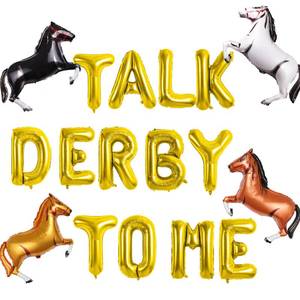 lot 2260 image: Talk Derby to Me Balloons Banner, Kentucky Derby Party Banner, Horse Racing Party Decoration for Kentucky Derby Day Party, 13pcs Foil Letter Balloons and 4pcs Horse Foil Balloons&nbsp