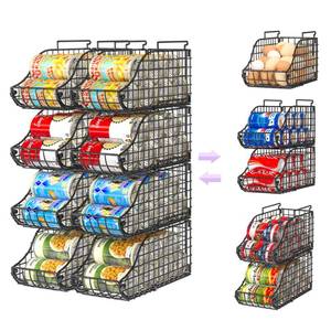 lot 2274 image: 8-Pack Can Organizer for Pantry, Stackable Cabinet Food Shelves for Fridge, Wire Cupboard Storage, Holds up to 72 Beers,Small Metal Bin for Drink Beverage Egg Gillas, Rack for Kitchen Countertops RV - Retail $51