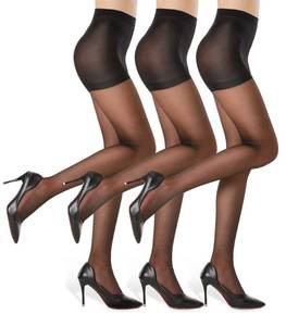 lot 2277 image: G&Y 3 Pairs Womens Sheer Tights - 20D Control Top Pantyhose with Reinforced Toes(Black, S) - Retail $8