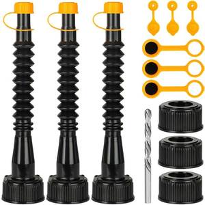 lot 2280 image: Qilinba Gas Can Spout Replacement 3 Kits, Gas Can Nozzle Replacement Set for most 125 Gallon Gas Cans, Upgraded Fuel Tank Spout with Flexible Nozzle, Vent Cap, Thick Rubber Pad, Spout Cover, Black - Retail $10