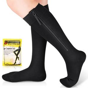 lot 2289 image: Ailaka Zipper Compression Socks Medical, 15-20 mmHg Knee High Compression Socks for Men Women, Close Toe Support Socks for Varicose Veins, Edema, Recovery, Pregnant, Nurse(Black, XX-Large) - Retail $21