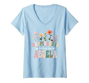 lot 2296 image: Womens Happiness is Being a Abuela Floral Abuela Mothers Day V-Neck T-Shirt Medium - Retail $22