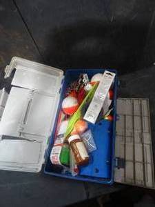 lot 26588 image: Blue Tool Box w Misc. Hardware