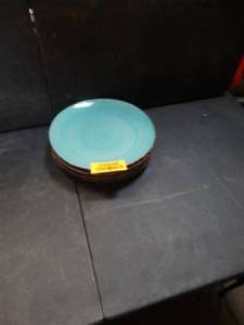 lot 22626 image: set of five blue design glass plates