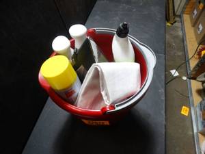 lot 22672 image: Lot of Misc. House Cleaning Supplies & Clothing Iron
