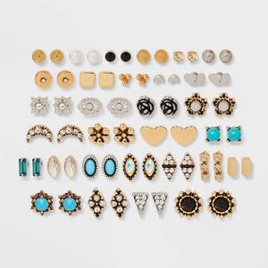lot 143 image: Mixed Celestial and Semi-Precious Turquoise Matrix Stud Earring Set 23pc - Wild Fable Acrylic, Nickel-Free - Retail $18