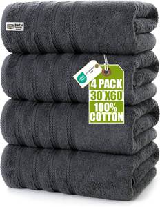 lot 429 image: Utopia Towels 4 Pack Premium Extra Large Bath Towels Set, (30 x 60 Inches) 100% Ring Spun Cotton, Lightweight and Highly Absorbent Quick Drying Towels, Perfect for Daily Use (Grey) - Retail $30