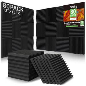 lot 431 image: 80 Pack Acoustic Foam Panels,1X 12 X 12Sound Proof Foam Panels,High Density Sound Absorbing Panels,Soundproof Wedges Panels for Studio Recording & Office & Home - Retail $49
