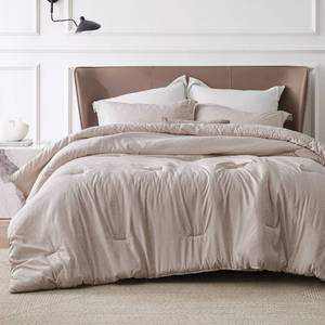 lot 436 image: Bedsure Oversized Queen Comforter Set - Warm Taupe Soft Bedding for All Seasons, Cationic Dyed Bed Set, 3 Pieces, 1 Oversized Queen Size Comforter (98x 98) and 2 Pillow Shams (20x 262) - Retail $63