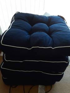 lot 437 image: Outdoor Patio Char Cushions, Navy Blue Durable Seat Cushions Four Pack - Retail $0