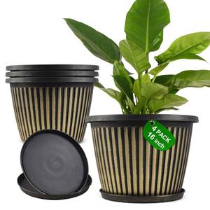 lot 442 image: Large-Planter-Indoor-Outdoor Plant Pots, 12 inch 4 Pack Plastic Flower Pots with Saucer And Drainage Holes, Modern Garden Planters For Planting Medium Large Plants�� Decorative Resin Garden Pots - Retail $110