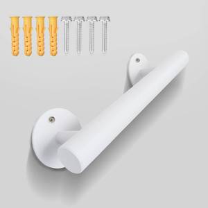 lot 461 image: Purife 1 FT White Wall Mount Pipe Staircase Handrail, Hand Rails for Indoor Stairs - 12 Inch Metal Grab Bars for Seniors, Outdoor Deck Porch Steps Rail - Retail $22