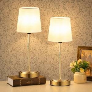 lot 467 image: Cordless Table Lamps Set of 2 �� Battery Operated Lamp with 7500mAh Rechargeable Battery, Stepless Dimmable Vintage Brushed Gold Desk Wireless Lamps for Dining Room, Nightstand & Patio (Bulbs Included) - Retail $50