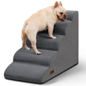 lot 469 image: Aodisman 5-Step Dog Stairs and Ramp for High Bed, Non-Slip Sturdy Pet Steps for Small Dogs and Cats,22.2 H,Grey - Retail $50
