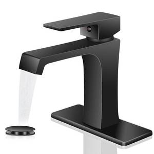 lot 491 image: YEUALUQAN Waterfall Bathroom Faucet Black Bathroom Sink Faucet, Modern Single Hole Bathroom Faucet, Single Handle RV Sink Vanity Faucet��Includes Pop-Up Drain, Suitable for 1-Hole or 3-Hole - Retail $53