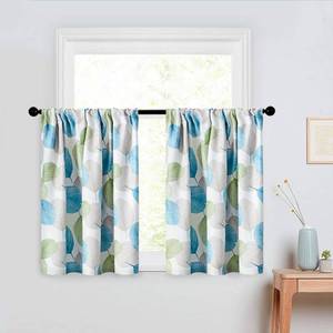 lot 510 image: MRTREES Blackout Curtains for Bedroom Green Leaves Printed Short Kitchen Curtains for Bathroom Windows Rod Pocket Room Darkening Triple Weave Thermal Curtains Drapes 2 Panels 34x45 Inches Long