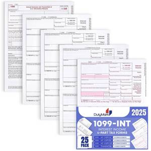 lot 526 image: 1099 INT Tax Forms 2025 Interest Income Set, 4 Part 25 Pack, Great for QuickBooks and Accounting Software 25 Laser Form Sets for Interest Income, 1099-INT 2025 - Retail $22