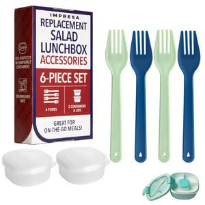 lot 532 image: IMPRESA 6-Piece Lunch Box Accessories Set - Compatible with Bentgo All in One Salad Holder - Blue, Green & Clear - Includes 4 Box Forks & 2 Salad Dressing Containers with Lids - Meal Prep Containers