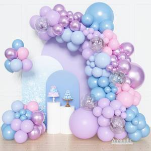 lot 534 image: Amandir 153pcs Pink Purple Blue Balloons Arch Garland Kit, Different Sizes 18 12 10 5 inch Metallic Pastel Iridescent Balloon for Girl Mermaid Snowflake Princess Birthday Party Baby Shower Decorations - Retail $10