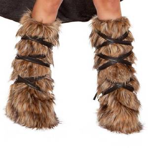 lot 535 image: GREUS Womens Viking Faux Fur Leg Warmers Warrior Costume Arm Cuffs Fluffy Boot Covers Wrap for Halloween Cosplay Accessory - Retail $19