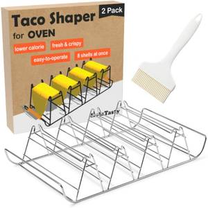 lot 544 image: Taco Shell Mold for Baking - No Frying No Waste No Mess, For Corn Tortillas Up To 6 Inch, Homemade Wider Bases Hard Tacos - Fresh Wholesome Gluten-Free, 8 Baked Crunchy Shells At Once - Set of 2 - Retail $43