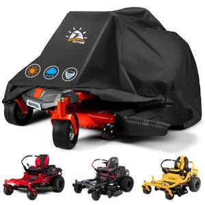 lot 545 image: Zettum Zero Turn Mower Cover - Zero-Turn Lawn Mower Covers Waterproof & Heavy Duty, 600D Outdoor Universal Fit Mower Cover with Storage Bag for Greenworks, EGO, Craftsman, Husqvarna, Honda and More - Retail $36