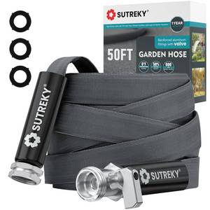 lot 550 image: 50ft Garden Hose, Ultra Lightweight All-Weather Water Hose, Durable & Flexible, Built-in Valve, Leak-free Connections, TPU Water Hose, Drinking Water Safe - Retail $28