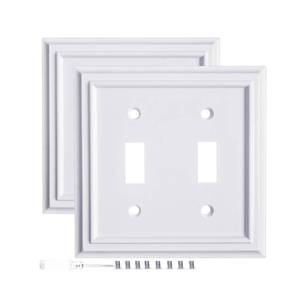 lot 554 image: Pure White Decorative Outlet Covers Wall Plates, Bamboo Fiber Light Switch Covers, Natural Material Electric Receptacle Switch Plate Outlet Cover of various styles (2 Gang Toggle 2 Pack) - Retail $12