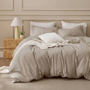 Bedsure 100% Washed Cotton Duvet Cover King Size - Frosted Almond Minimalist Bedding Set Linen Like - PureWoven Plain Simple & Soft Comforter Cover for All Seasons (Frosted Almond, King, 104"x90") - Retail: $266
