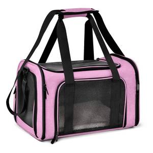lot 585 image: Henkelion Pet Carrier for Small Medium Cats Dogs Puppies up to 15 Lbs, TSA Airline Approved, Soft Sided, Collapsible Travel - Pink - Retail $29