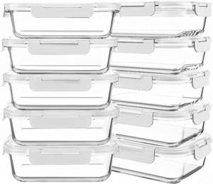 lot 603 image: KOMUEE 10 Packs 30 oz Glass Meal Prep Containers,Glass Food Storage Containers with Lids,Airtight Lunch Bento Boxes,Microwave, Oven, Freezer and Dishwasher,White - Retail $48
