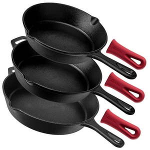 Cuisinel Pre Seasoned Cast Iron Skillet 3 Multi Sized Cooking Pan Set