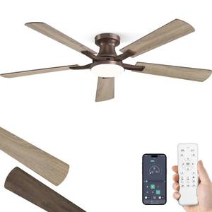 lot 606 image: ZMISHIBO 52 Inch Ceiling Fan with Light, App&Remote Control, Flush Mount Low Profile, Dimmable 20W LED Light, Quiet Reversible Motor for Bedroom, Living Room, Apartment, Brown - Retail $85