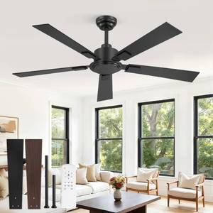 lot 609 image: ZMISHIBO 52 Inch Ceiling Fan No Light with Remote, Black Ceiling Fan without Lights, Quiet Reversible DC Motor, 6-Speeds, Modern Ceiling Fans for Living Room, Bedroom, Patio, IndoorOutdoor Use - Retail $60