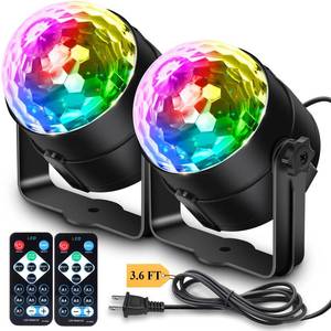lot 615 image: Apeocose 2-Pack Disco Ball Party Lights Sound Activated with Remote Control, 12 Modes Strobe Stage DJ Lights for Home Room Karaoke Dance Party Supplies Birthday Party Decorations White Elephant Gifts - Retail $17