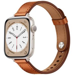 lot 622 image: OUHENG Slim Bands Compatible with Apple Watch Band 42mm 41mm 40mm 38mm, Women Genuine Leather Replacement Thin Strap for iWatch SE 321 Series 11 10 9 8 7 6 5 4 3 2 1 (BrownStarlight) - Retail $19