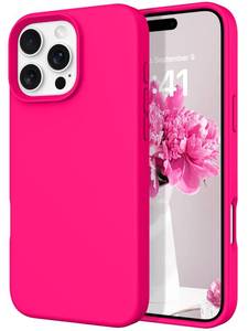 lot 631 image: DOMAVER Case for iPhone 16 Pro Max 6.9 Smooth Liquid Silicone Soft Gel Rubber Microfiber Lining Cushion Cover Shockproof Protective Phone Cases Compatible with iPhone 16 Pro Max - Hot Pink - Retail $10