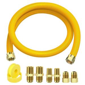 lot 643 image: 48 Flex Gas Line, Gas Dryer Connector Kit, StoveWater HeaterDryer Gas Line with Connectors 12 MIP 12FIP 34MIP, 58 in.OD(12 in. ID��Coated Corrugated Stainless Steel Tubing 1516-16UN Nut - Retail $25