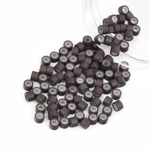 lot 647 image: Vlasy 100Pcs 4mm Silicone Lined Micro Ring Beads for Hair Extensions 5Colors Apply (100Pcs Brown) - Retail $5