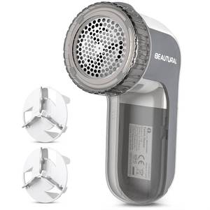 lot 651 image: BEAUTURAL Fabric Shaver and Lint Remover, Sweater Defuzzer with 2-Speeds, 2 Replaceable Stainless Steel Blades, Battery Operated, Remove Clothes Fuzz, Lint Balls, Pills, Bobbles Gray - Retail $10