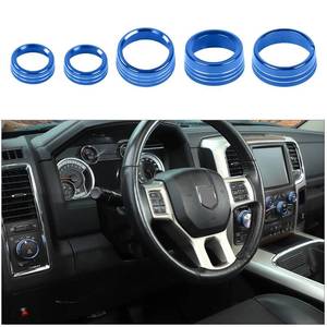 lot 654 image: Voodonala for Dodge RAM Air Conditioner Headlight Switch CD Knob Trim for 2013-2017 Dodge RAM Aluminum 5pcs Blue - Retail $34